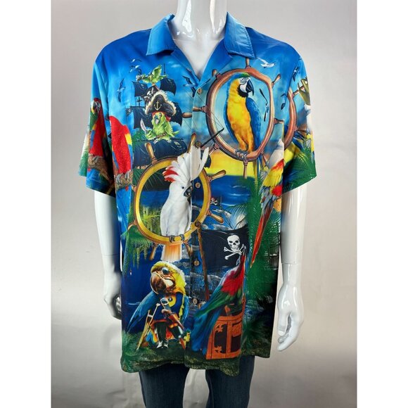 Hawaiian Parrot Print Mens Shirt XL By Hawalili Polyester - Picture 13 of 16